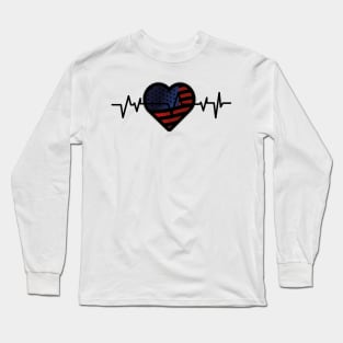 Heartbeat Flag America Independence Day Long Sleeve T-Shirt